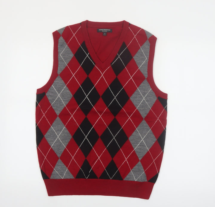 Express Design Studio Men's Red Argyle Wool V-Neck Vest M