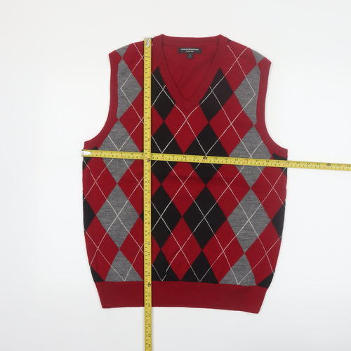 Express Design Studio Men's Red Argyle Wool V-Neck Vest M