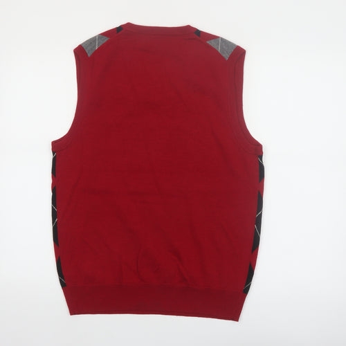 Express Design Studio Men's Red Argyle Wool V-Neck Vest M