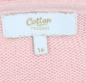 Cotton Traders Women's Pink Cotton Crew Neck Long Sleeve Jumper Size 16
