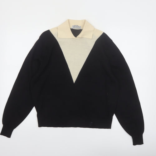 Jaeger Womens Black Wool Collared Pullover Jumper Size 16