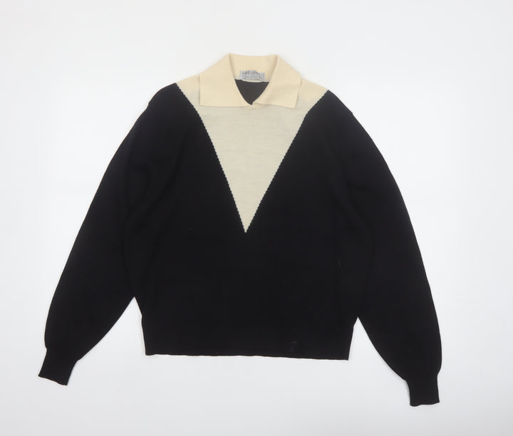 Jaeger Womens Black Wool Collared Pullover Jumper Size 16