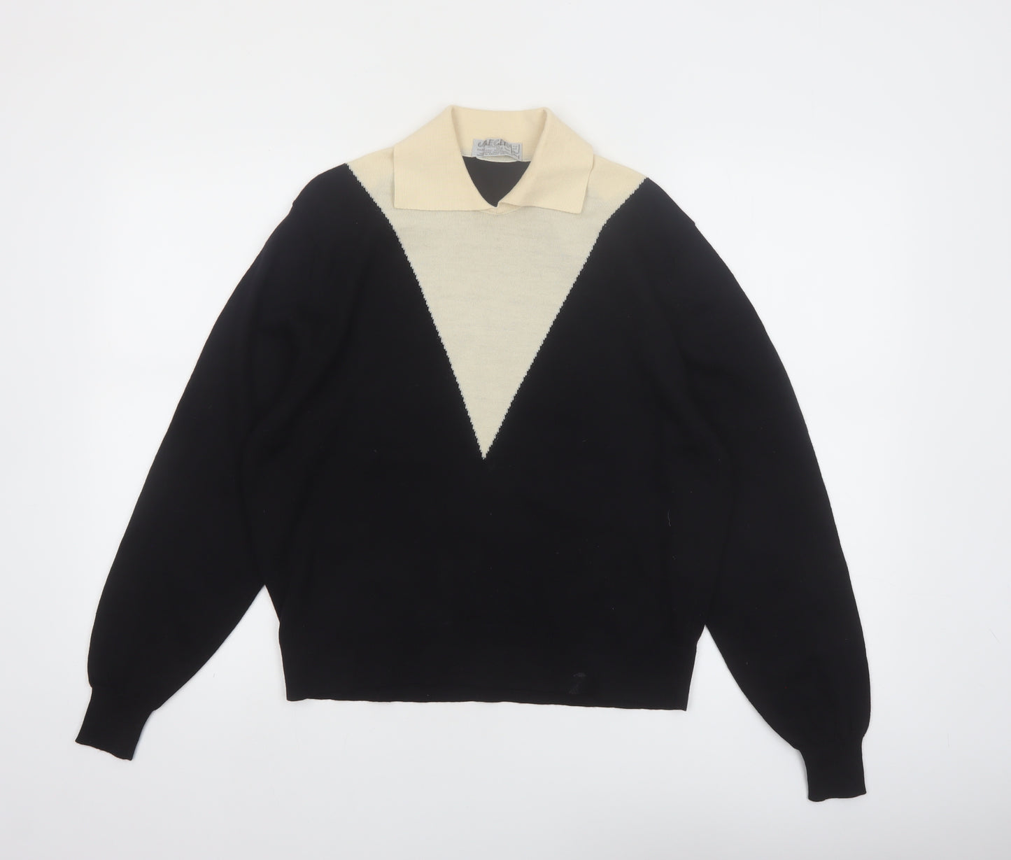 Jaeger Womens Black Wool Collared Pullover Jumper Size 16