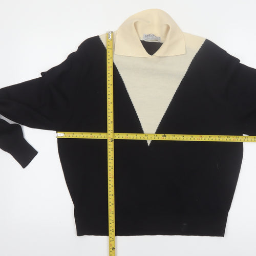Jaeger Womens Black Wool Collared Pullover Jumper Size 16