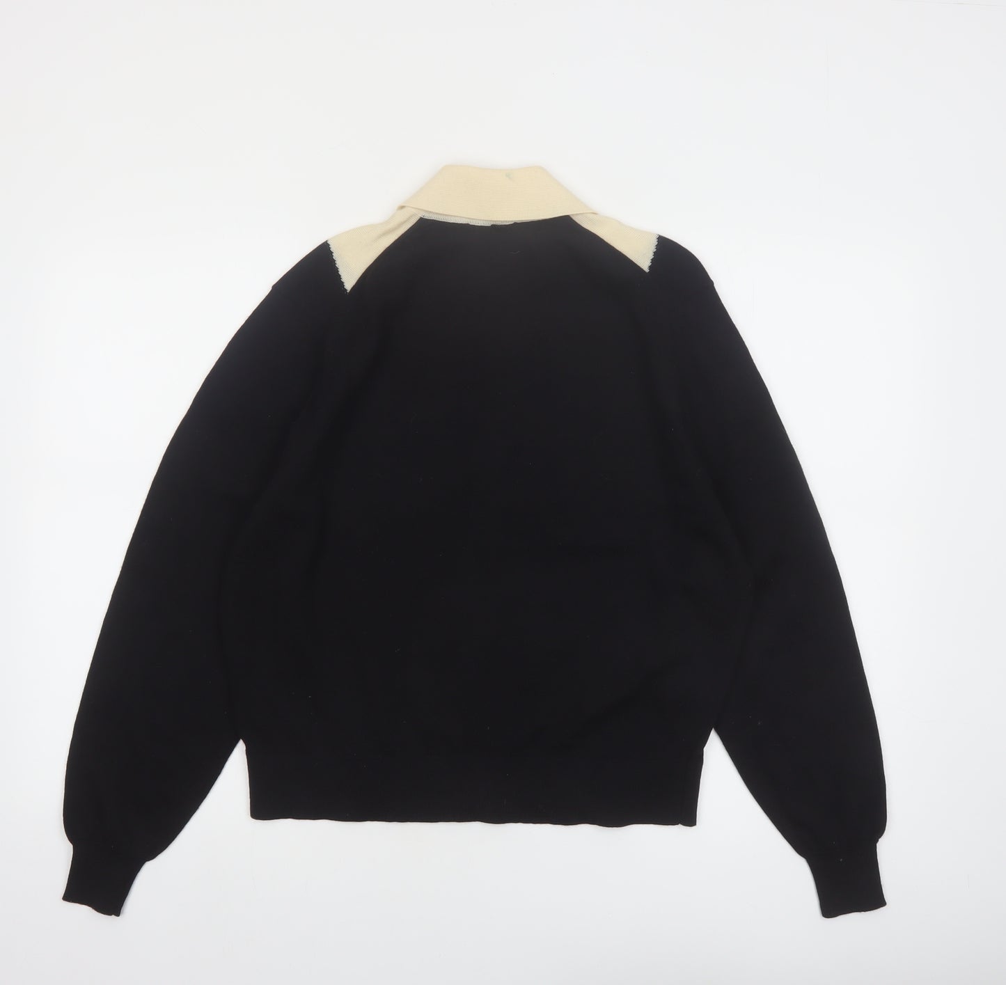 Jaeger Womens Black Wool Collared Pullover Jumper Size 16