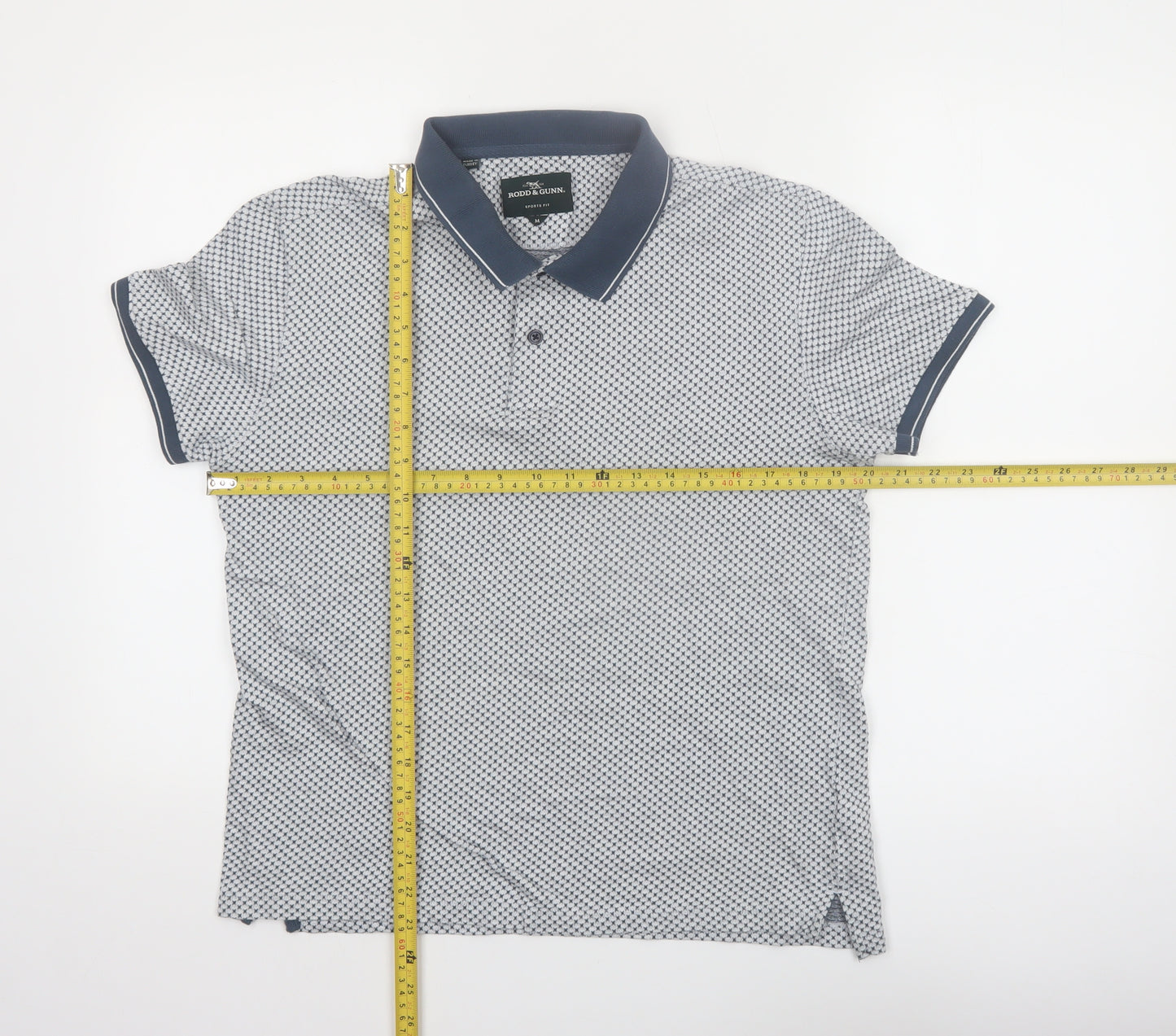 Rodd & Gunn Men's Blue Geometric Polo Shirt Size M Cotton Sports Fit