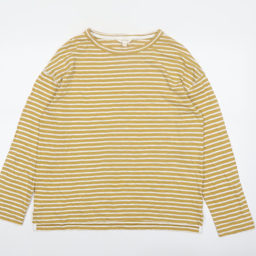 Marks and Spencer Per Una Women Mustard Striped Long Sleeve Cotton T-Shirt Size 12
