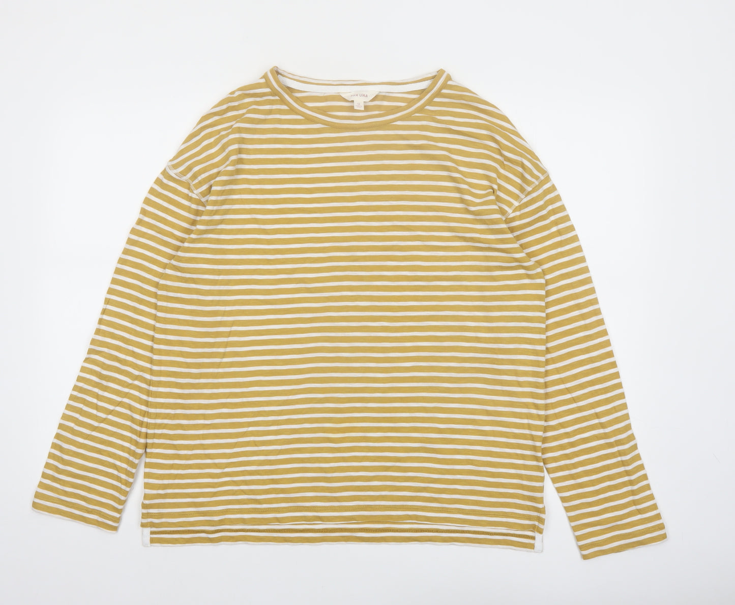 Marks and Spencer Per Una Women Mustard Striped Long Sleeve Cotton T-Shirt Size 12