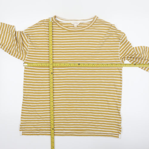 Marks and Spencer Per Una Women Mustard Striped Long Sleeve Cotton T-Shirt Size 12