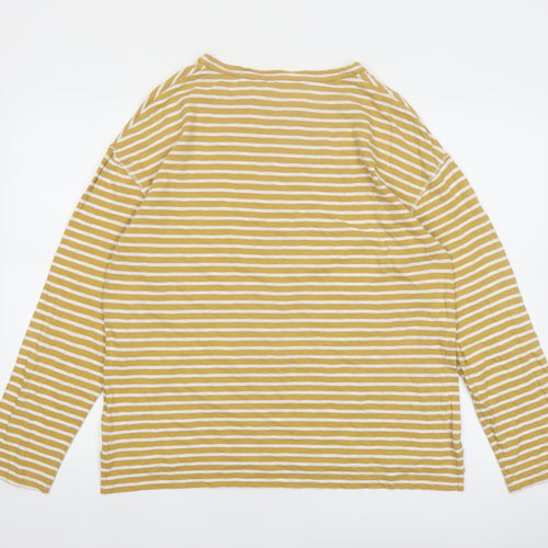 Marks and Spencer Per Una Women Mustard Striped Long Sleeve Cotton T-Shirt Size 12