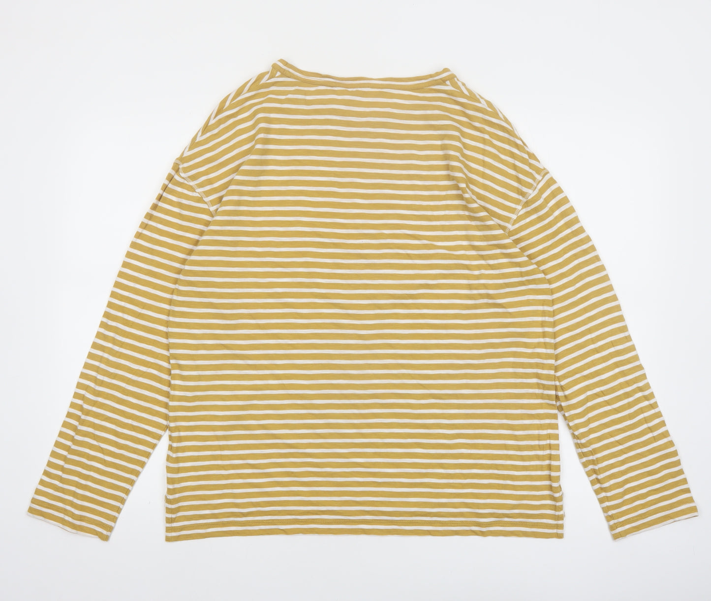 Marks and Spencer Per Una Women Mustard Striped Long Sleeve Cotton T-Shirt Size 12