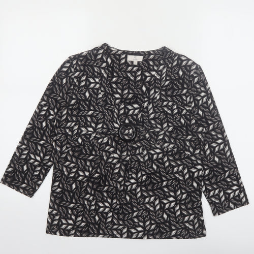 CC Petite Women's Black Geometric Tunic Blouse Size 8 with Buckle Detail