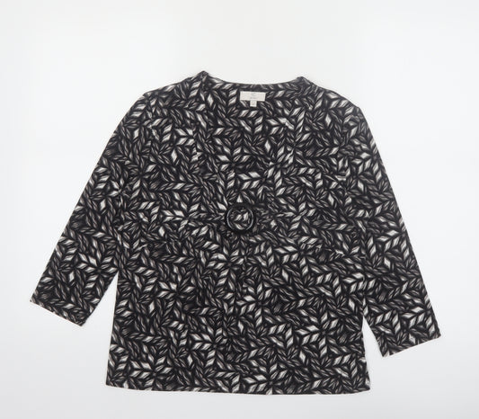 CC Petite Women's Black Geometric Tunic Blouse Size 8 with Buckle Detail