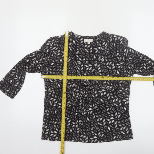 CC Petite Women's Black Geometric Tunic Blouse Size 8 with Buckle Detail
