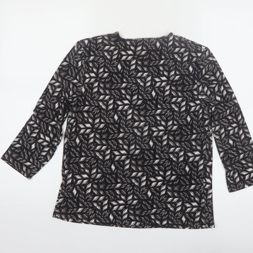 CC Petite Women's Black Geometric Tunic Blouse Size 8 with Buckle Detail