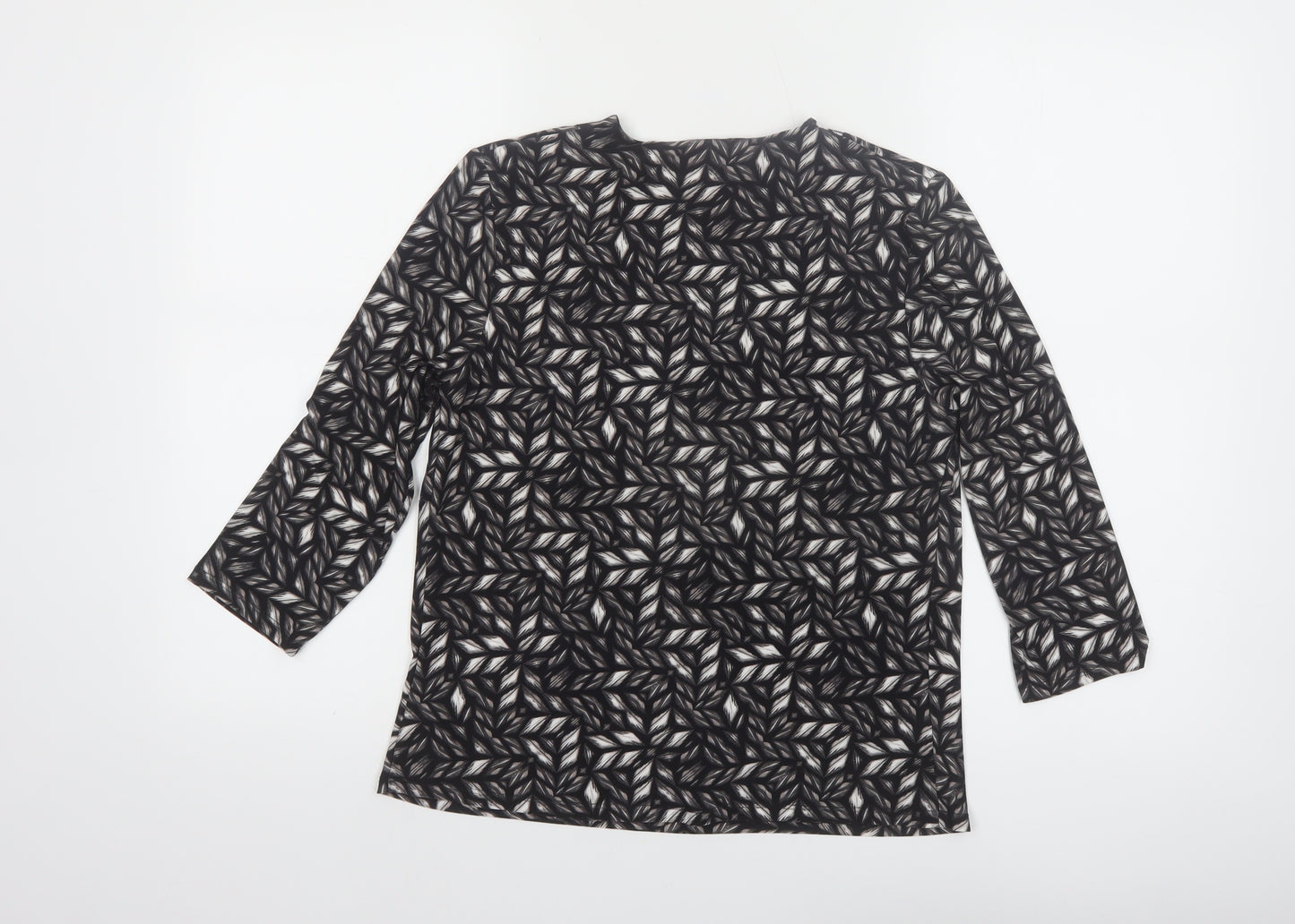 CC Petite Women's Black Geometric Tunic Blouse Size 8 with Buckle Detail