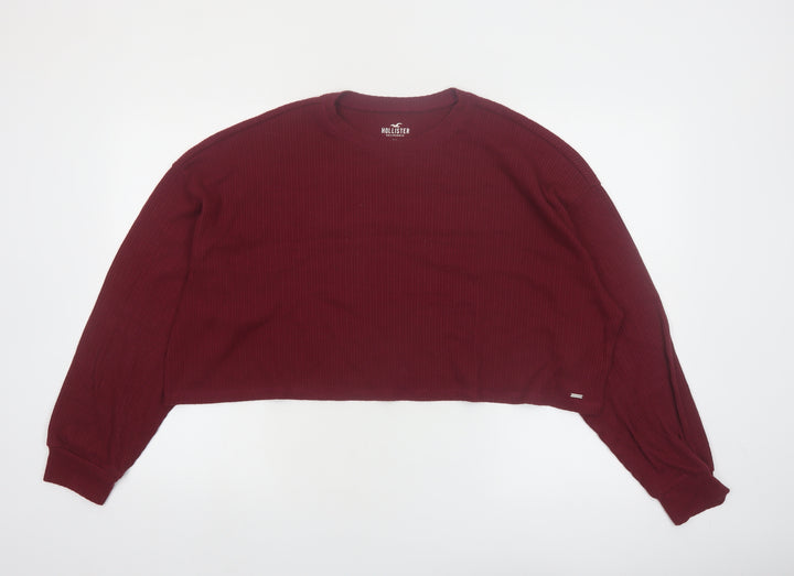 Hollister Womens Red Cropped Long Sleeve Crew Neck Top Size S