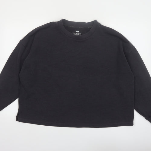 F&F Active Women Black L Pullover Sweatshirt Ribbed Long Sleeve