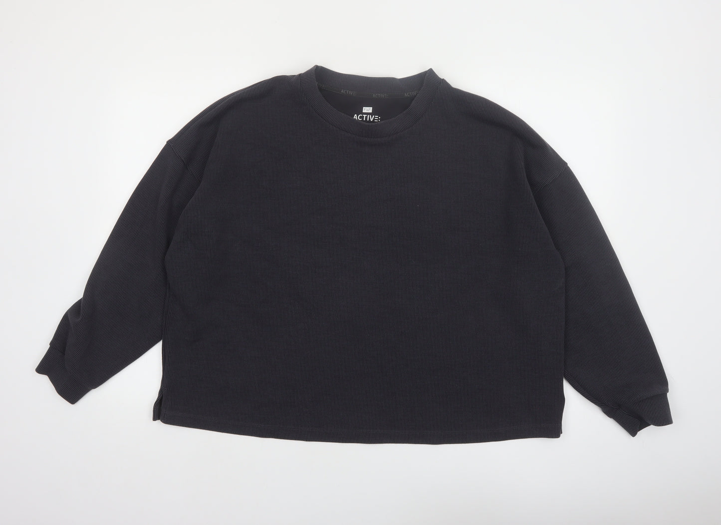 F&F Active Women Black L Pullover Sweatshirt Ribbed Long Sleeve