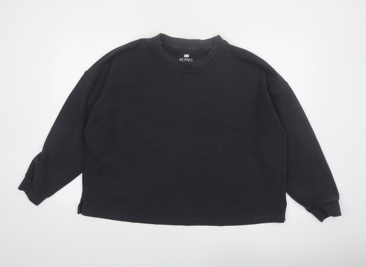 F&F Active Women Black L Pullover Sweatshirt Ribbed Long Sleeve