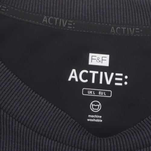 F&F Active Women Black L Pullover Sweatshirt Ribbed Long Sleeve
