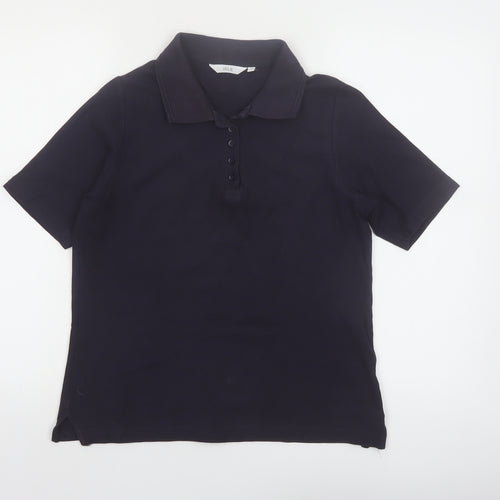 Isle Womens Black Cotton Polo Shirt Size S 10-12 Short Sleeve