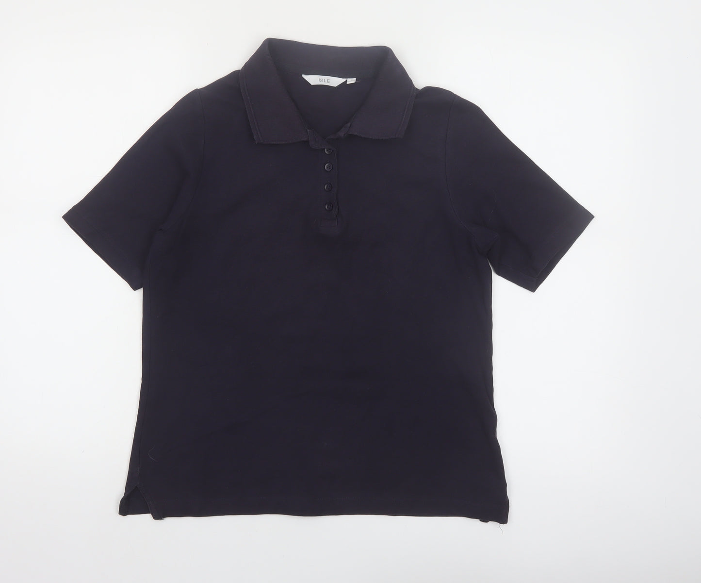 Isle Womens Black Cotton Polo Shirt Size S 10-12 Short Sleeve