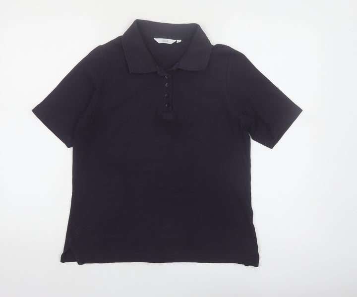 Isle Womens Black Cotton Polo Shirt Size S 10-12 Short Sleeve