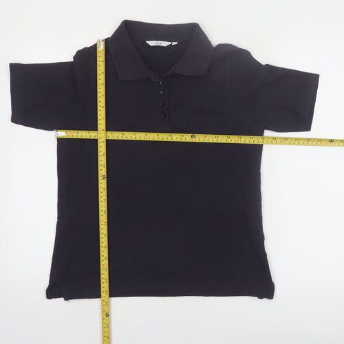 Isle Womens Black Cotton Polo Shirt Size S 10-12 Short Sleeve