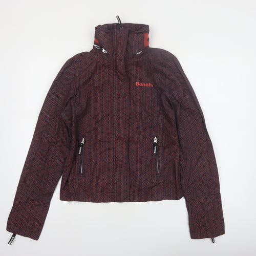 Bench Women Red Black Cotton Hooded Full Zip Jacket Size 12