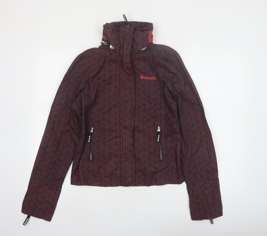 Bench Women Red Black Cotton Hooded Full Zip Jacket Size 12