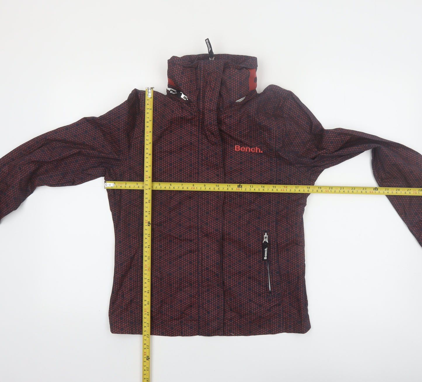 Bench Women Red Black Cotton Hooded Full Zip Jacket Size 12