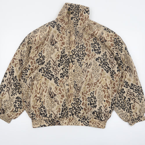 FUDA Womens Beige Animal Print Silk Bomber Jacket Size M