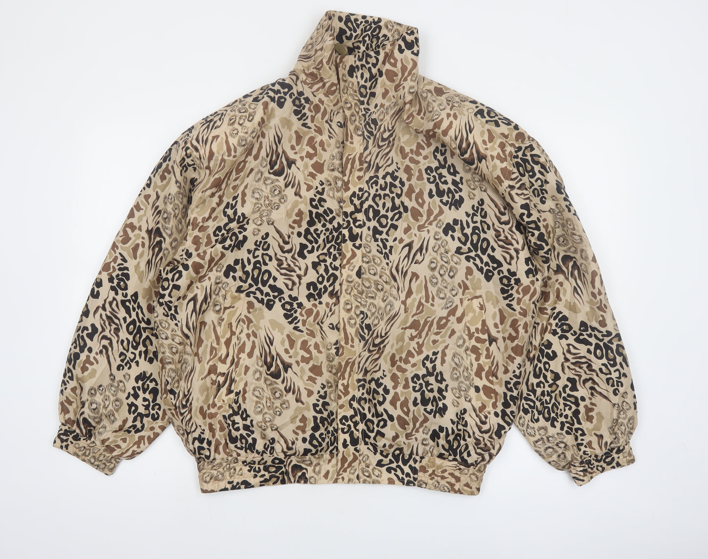 FUDA Womens Beige Animal Print Silk Bomber Jacket Size M