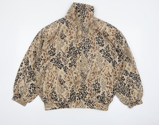 FUDA Womens Beige Animal Print Silk Bomber Jacket Size M