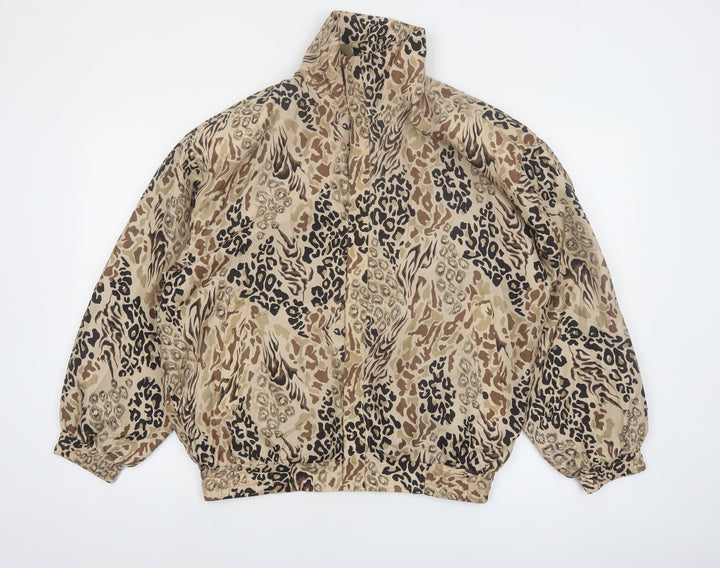 FUDA Womens Beige Animal Print Silk Bomber Jacket Size M