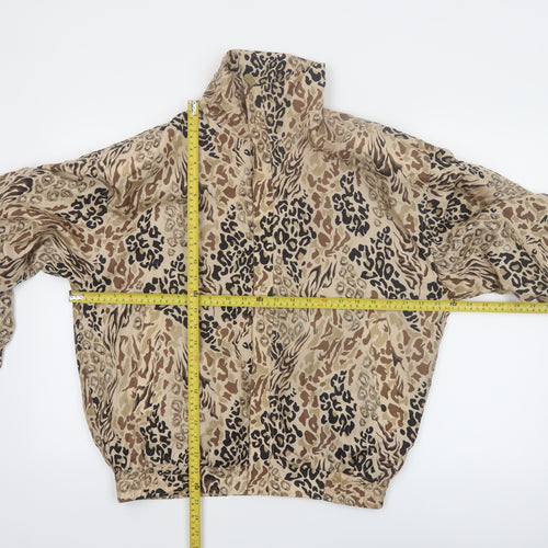 FUDA Womens Beige Animal Print Silk Bomber Jacket Size M