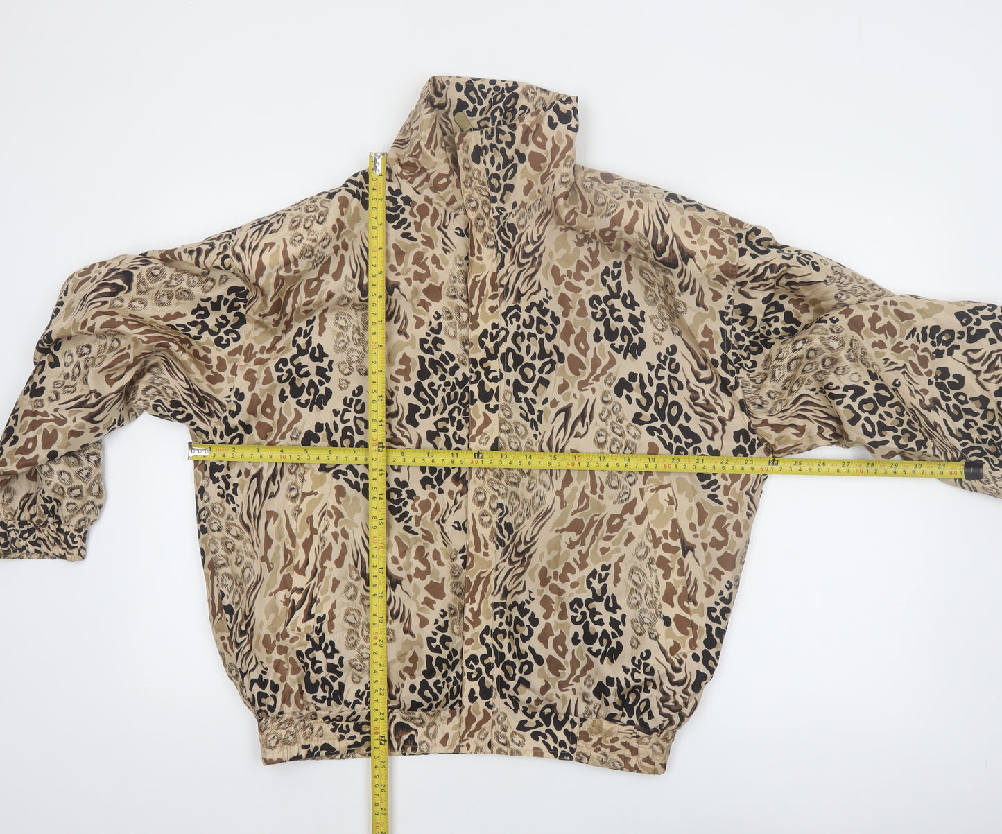 FUDA Womens Beige Animal Print Silk Bomber Jacket Size M