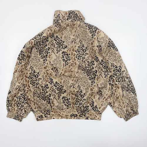 FUDA Womens Beige Animal Print Silk Bomber Jacket Size M