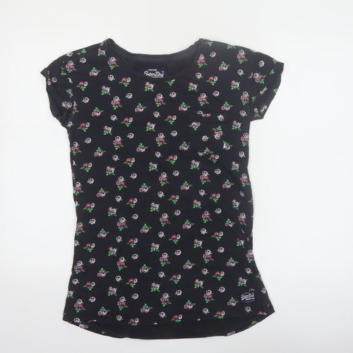 Superdry Women's Black Floral Cotton T-Shirt Size S