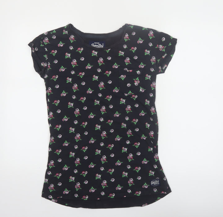Superdry Women's Black Floral Cotton T-Shirt Size S