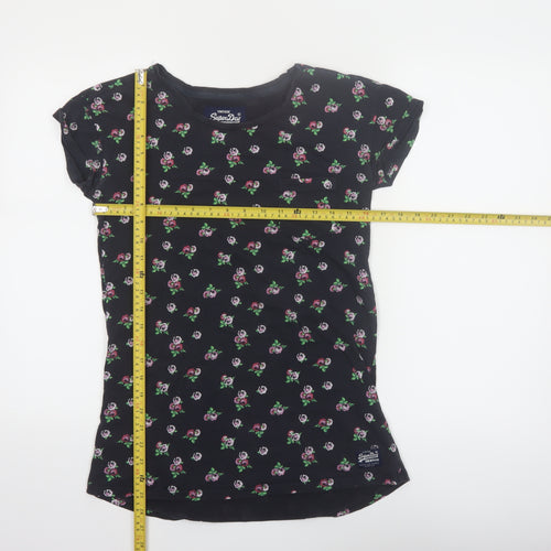 Superdry Women's Black Floral Cotton T-Shirt Size S