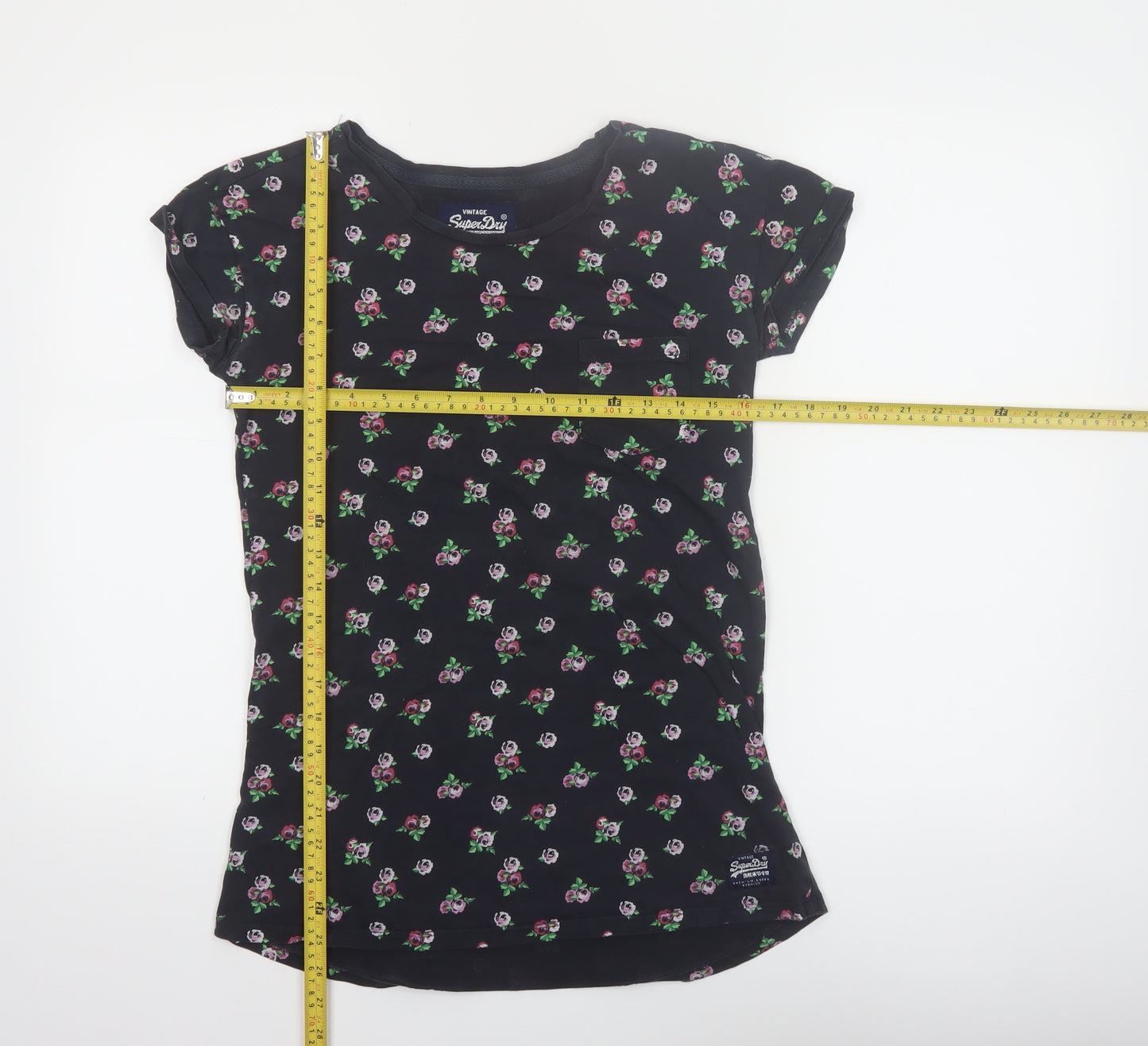 Superdry Women's Black Floral Cotton T-Shirt Size S