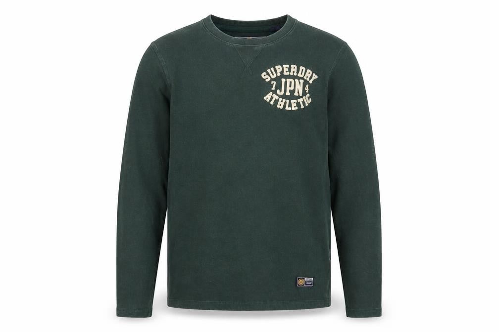 Front view of Superdry Men’s Green Athletic Long Sleeve Crew Neck Top, size M