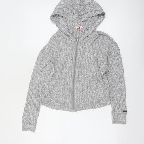 Boux Avenue Women Grey Full Zip Hooded Ribbed Sweatshirt UK 8