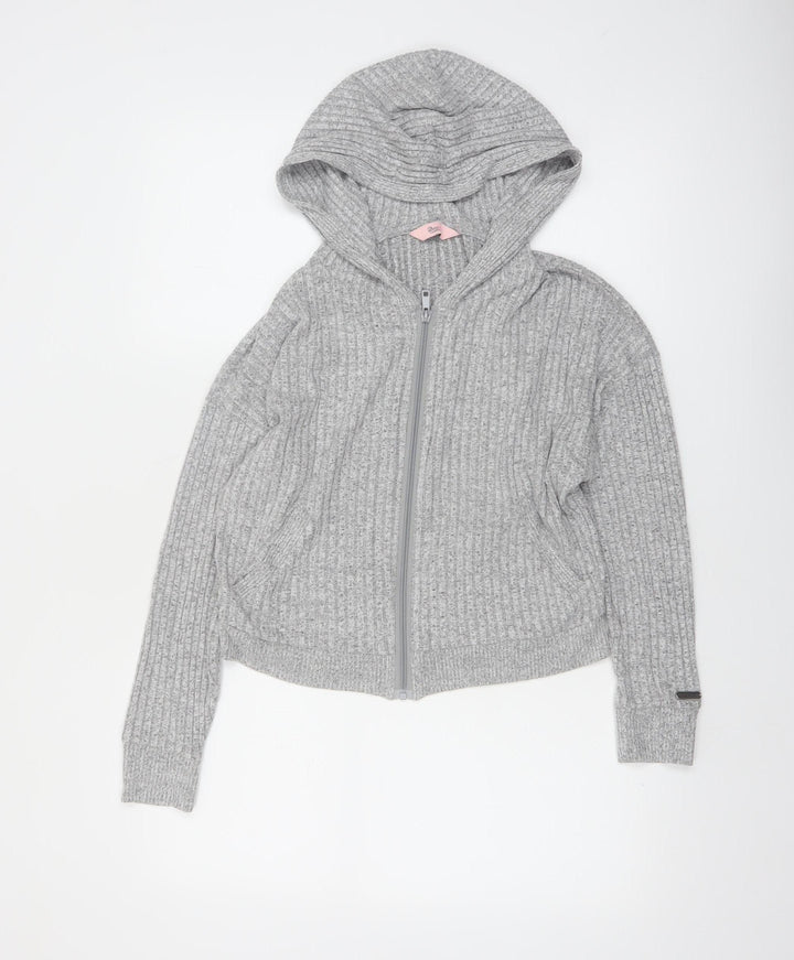 Boux Avenue Women Grey Full Zip Hooded Ribbed Sweatshirt UK 8
