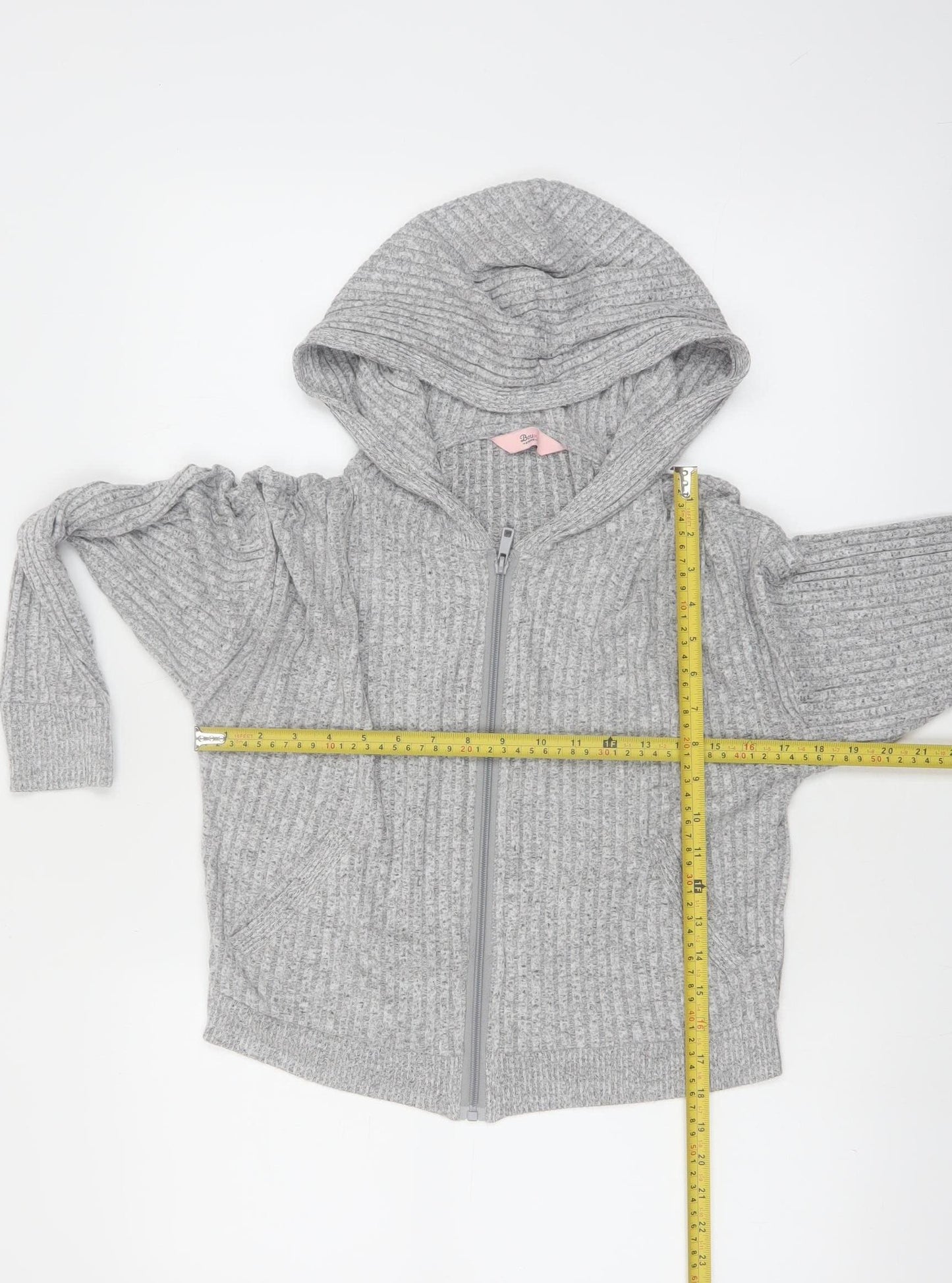 Boux Avenue Women Grey Full Zip Hooded Ribbed Sweatshirt UK 8