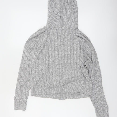 Boux Avenue Women Grey Full Zip Hooded Ribbed Sweatshirt UK 8