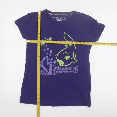 Replay Womens Purple Graphic T-Shirt Large Short Sleeve Cotton
