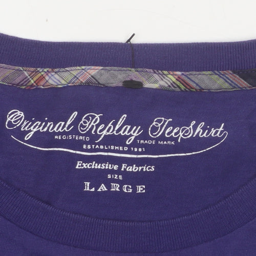 Replay Womens Purple Graphic T-Shirt Large Short Sleeve Cotton